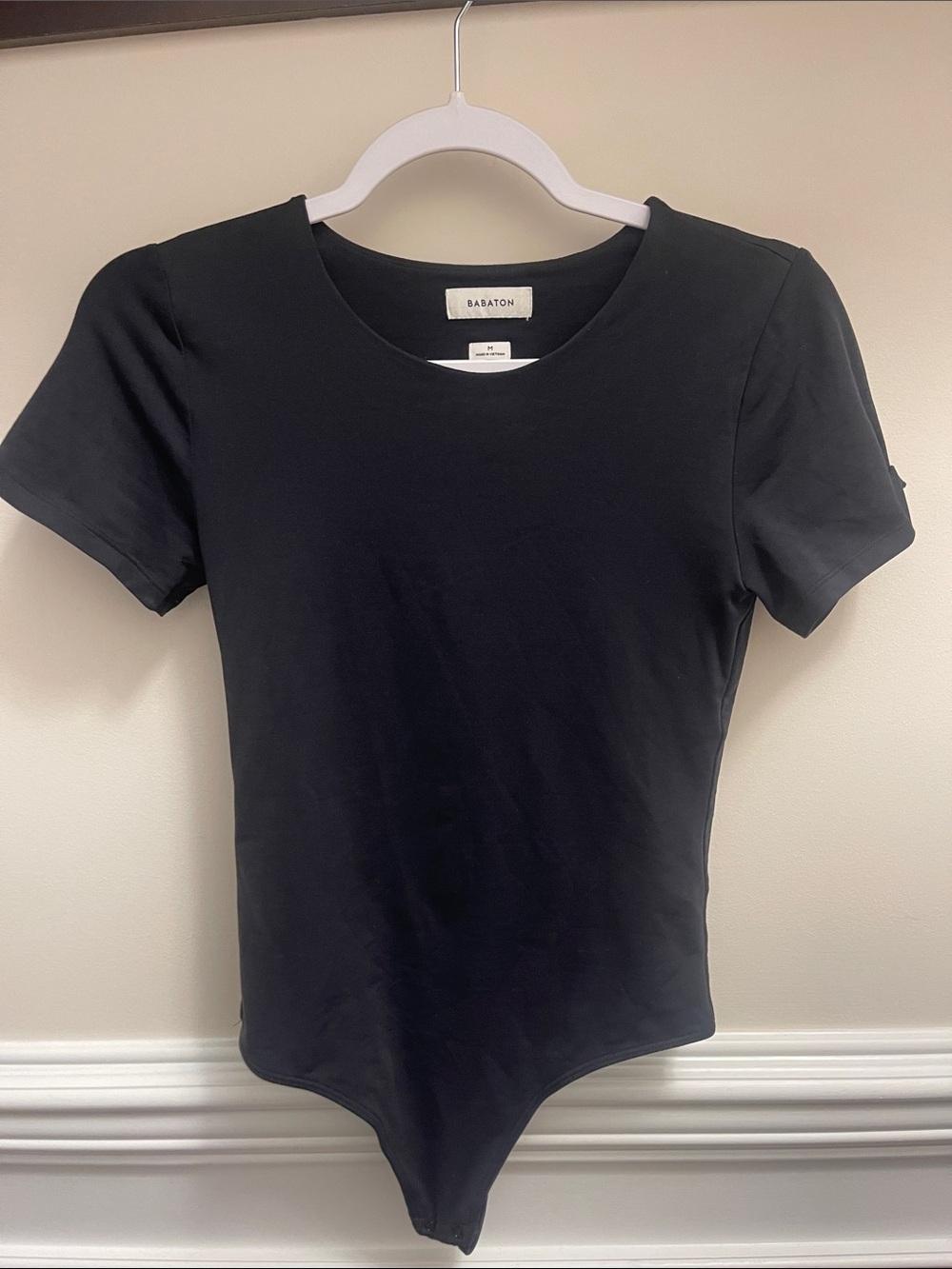 Babaton Black Short Sleeve Crewneck Bodysuit